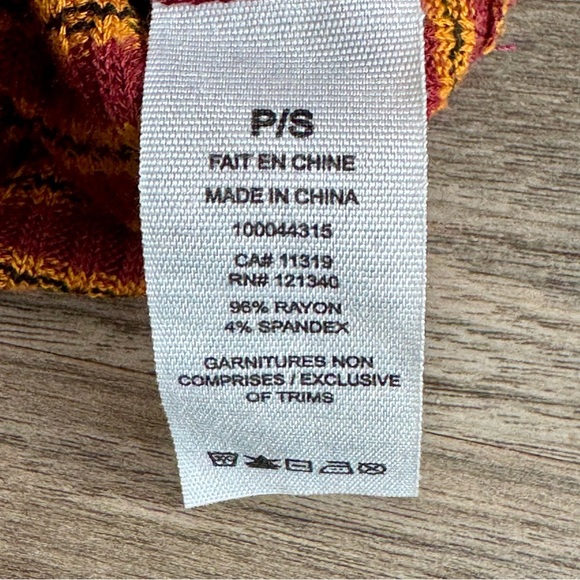 Garage P/S Striped Ribbed Button Front Long Sleeve Top Red Yellow Scoop Neck - Picture 6 of 10